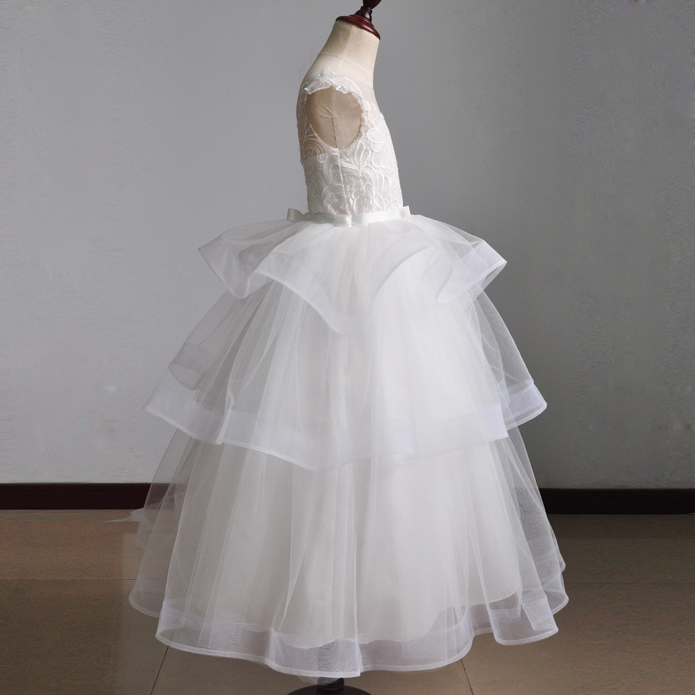 白色儿童礼服长款蛋糕公主裙钢琴演出礼服ins蓬蓬纱女童生日裙
