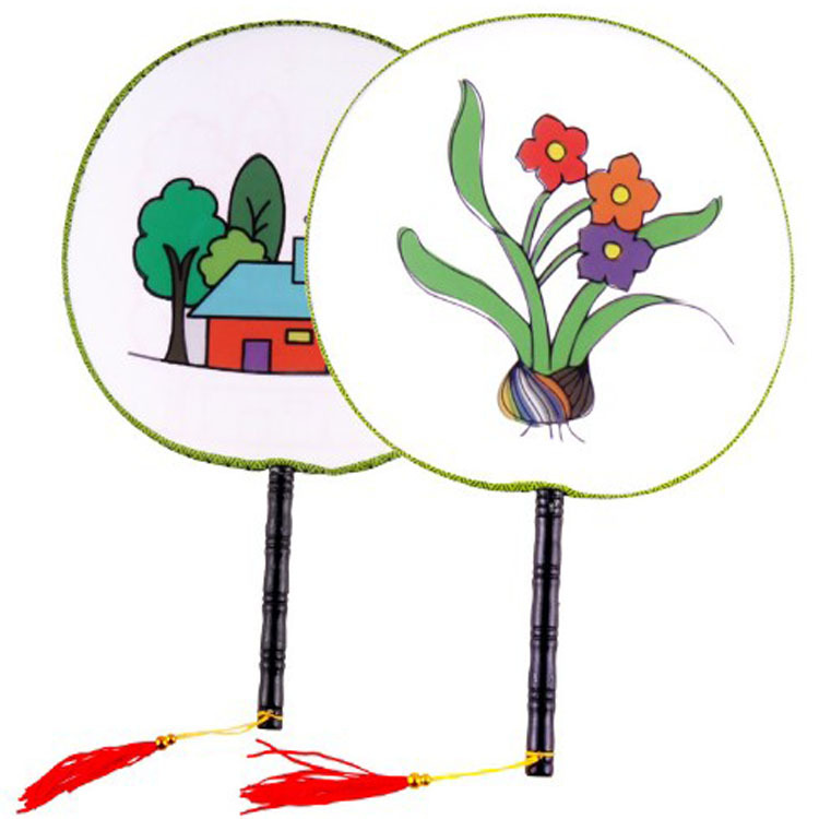 手工空白绘画扇子diy宫扇凉扇圆扇涂幼儿园儿童益智美术手绘材料