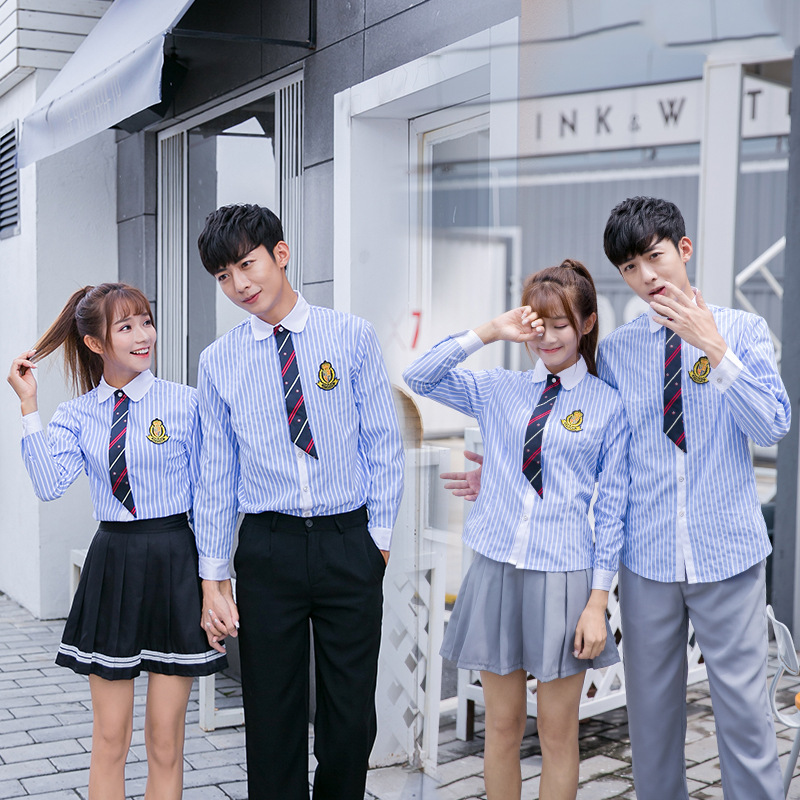 春秋夏季新款中学生校服 棉质衬衫时尚两件套毕业班服-阿里巴巴