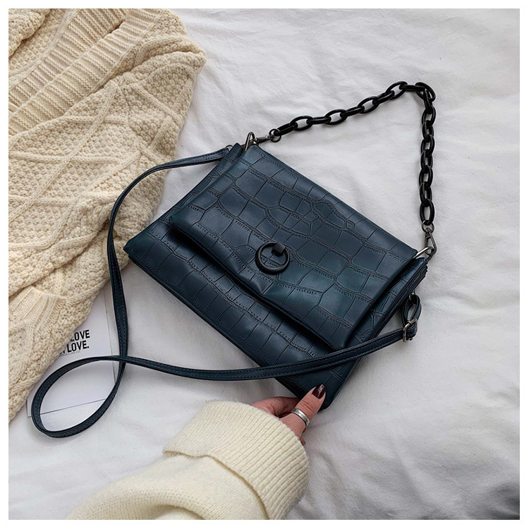 超软质感石头纹信封包大容量双层链条单肩包韩国百搭斜挎女包批发