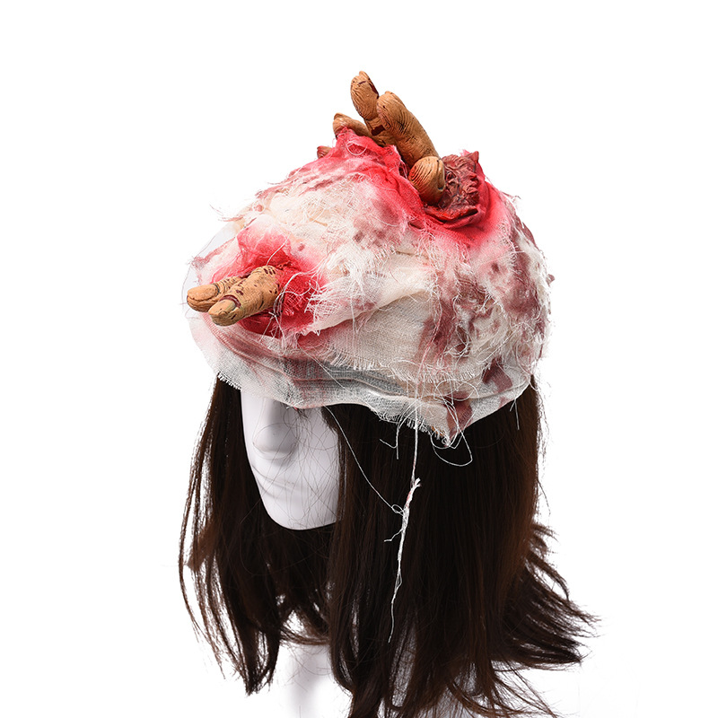 新款万圣节整人整蛊用品化装舞会血腥帽子流血帽子烂手恐怖帽子