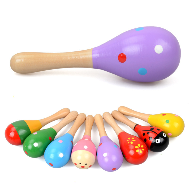 婴幼儿彩色奥尔夫乐器木质卡通沙锤 锻炼宝宝手握训练听觉玩具