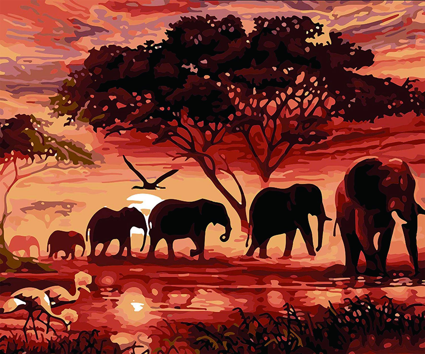 朝阳夕阳大象elephant抽象 油画风景钻石画