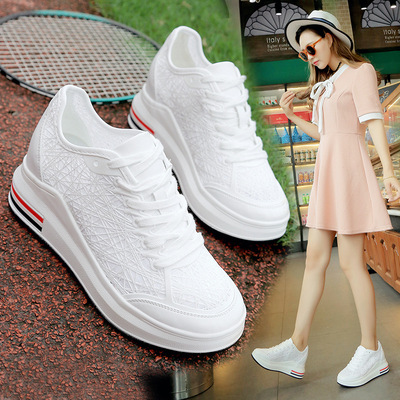 2019春夏新款内增高女鞋坡跟厚底小白鞋女韩版韩版运动鞋单鞋