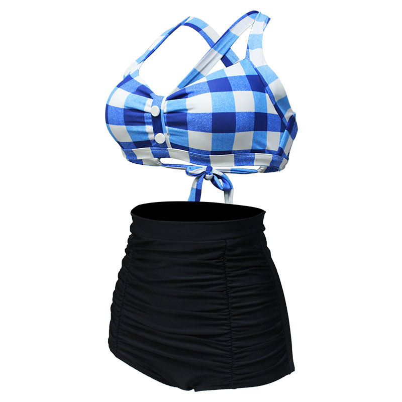 新款泳装速卖通独立站跨境外贸高腰比基尼露背绑带式泳衣女士欧美