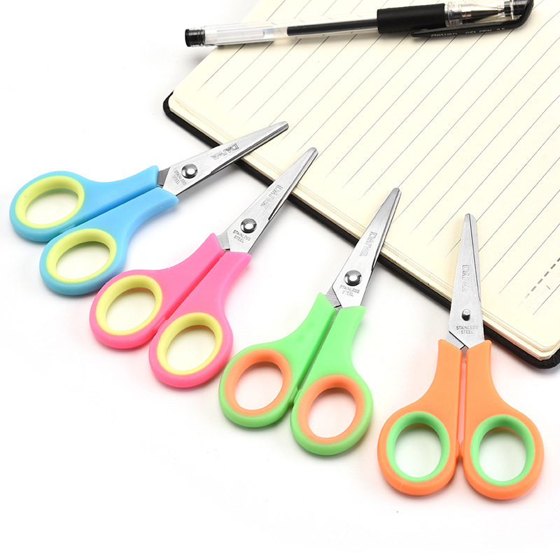 Factory Wholesale Household Stainless Steel 4-Inch Rubber Scissors Student Stationery Scissors Children's Handwork Scissors Paper-Cut Split Box