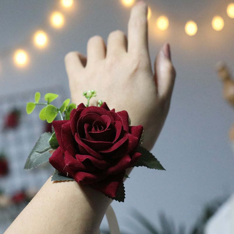 直销批发中式新娘伴娘结婚手腕花 新郎伴郎胸花仿真玫瑰花 4色