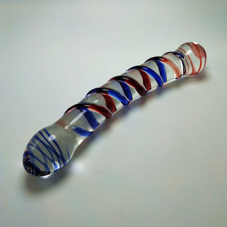 双色弧形冰火葫芦棒 女用水晶玻璃自慰器 成人情趣