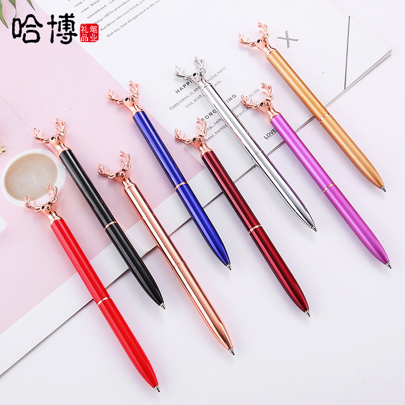 Creative Multi-Color Gradient Color Metal Ballpoint Pen Small Antler Decorative Ballpoint Pen Advertising Metal Pen Customization