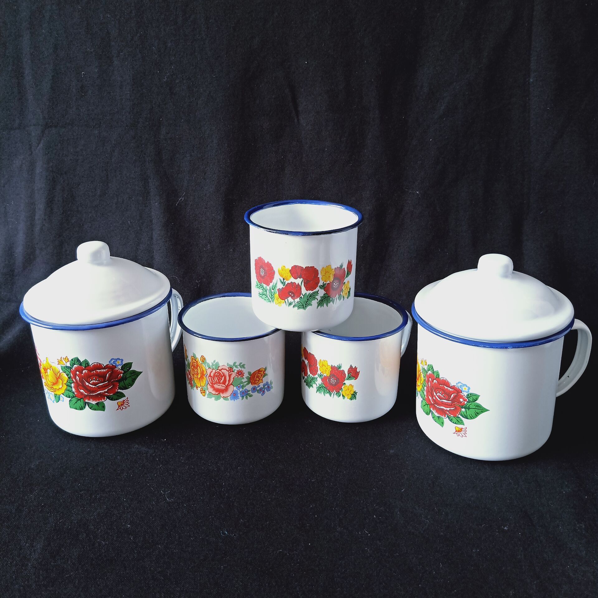 厂家直营 搪瓷茶缸 搪瓷杯老式搪瓷茶缸 怀旧搪瓷盖杯 搪瓷花口杯
