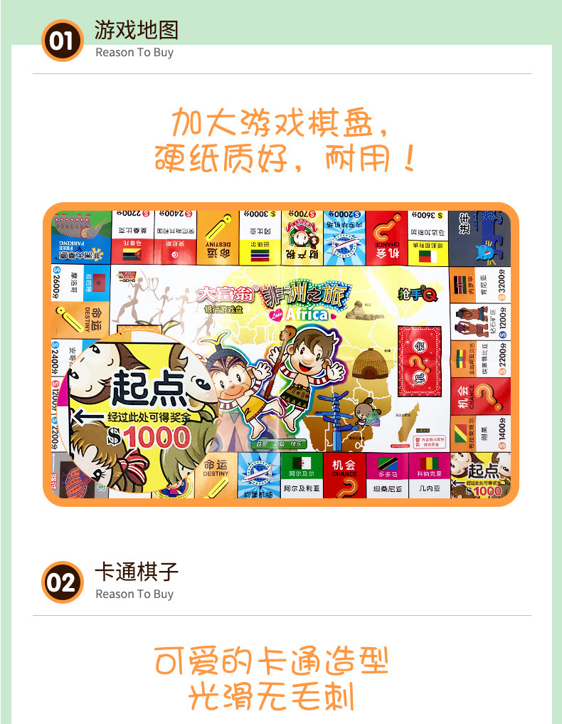 正版大富翁银行游戏盘抢手q版 非洲之旅 大富翁游戏棋 1027