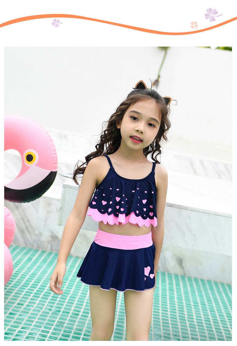 2019嬉水童宝宝儿童心形镂空女童裙式吊带泳衣泳装跨境亚马逊