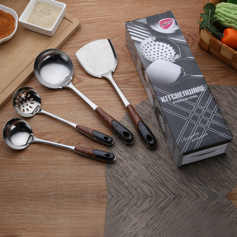 厂家批发不锈钢厨具套装 烹饪汤勺锅铲四件套 厨房用品礼品盒厨具