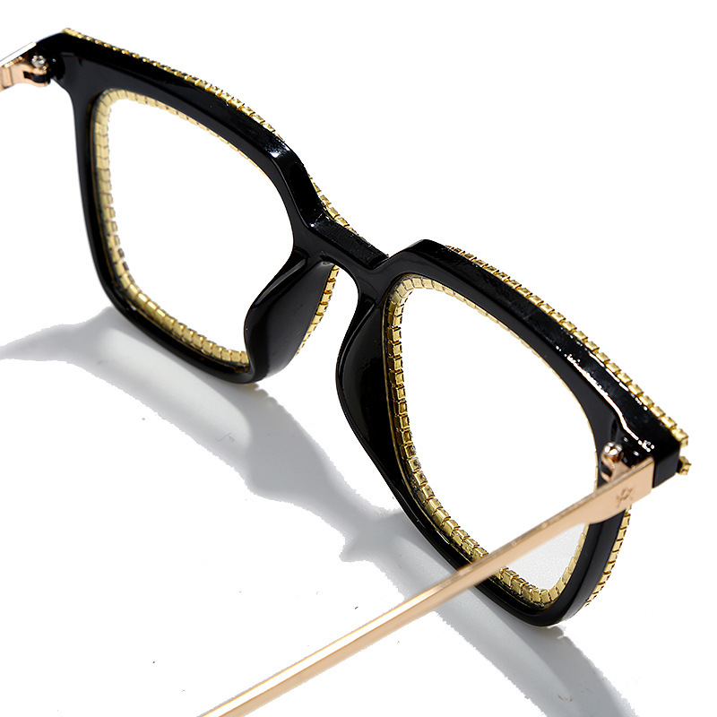 新款手工链条平光镜 女个性铆钉百搭近视眼镜框 网红方框眼镜架