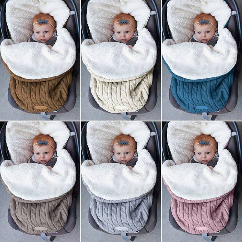 INS European and American AliExpress Baby Stroller Sleeping Bag Thickened Wool Knitted plus Fluff Outdoor Keep Warm Baby Sleeping Bag