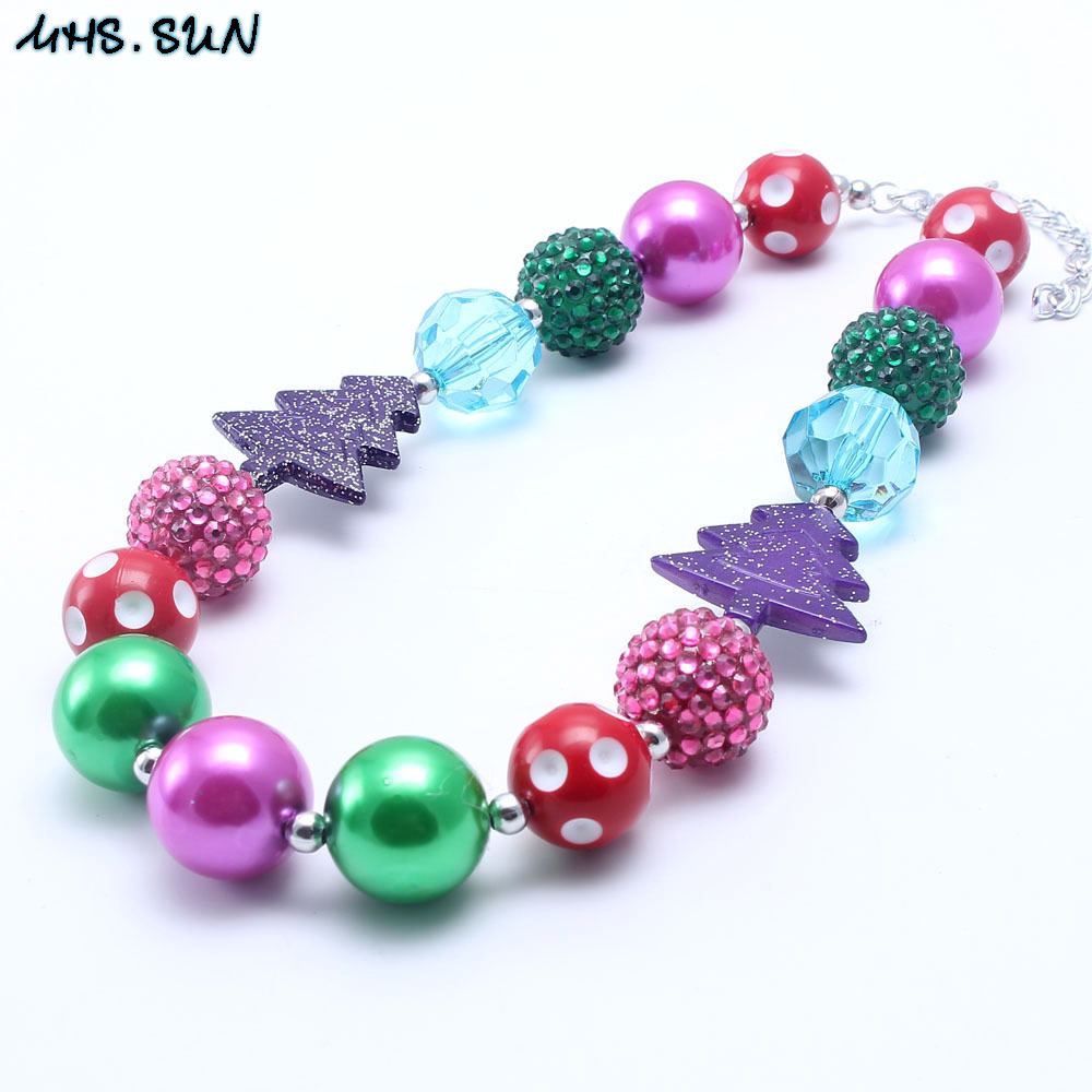 紫色圣诞树圣诞节儿童串珠项链 欧美热销新款kid chunky necklace
