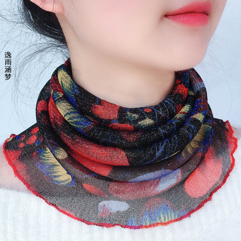 围脖女套头夏季薄款防晒百变小丝巾护脖子百搭脖套口罩多功能纱巾
