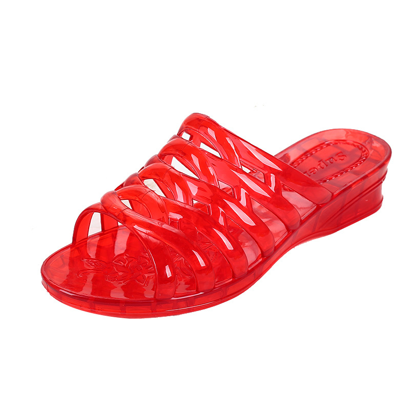 New Summer Wedge Slippers Women's Non-Slip Crystal Plastic Mom Slippers Middle-Aged and Elderly Outdoor Casual Shoes