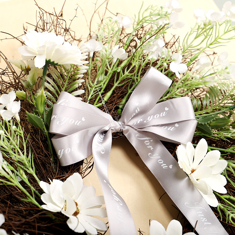 新款藤圈仿真花丝带蝴蝶结花圈 波斯菊太阳编花环 挂饰家居装饰品