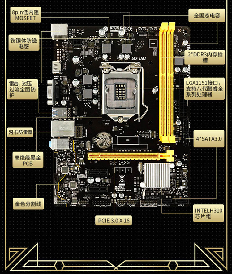 biostar映泰h310mhd3主板支持d3内存9/8代酷睿办公家用经典大板