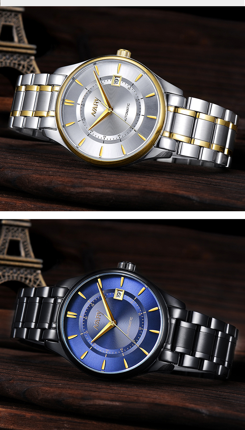 nary耐瑞时尚品牌手表男士商务休闲防水钢带自动机械表18091