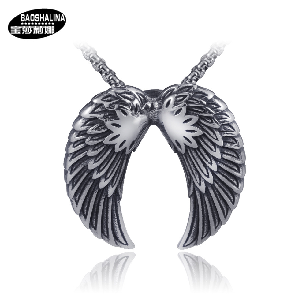 宝莎莉娜钛钢项链欧美朋克风吊坠饰品天使翅膀吊坠翅膀钛钢项链