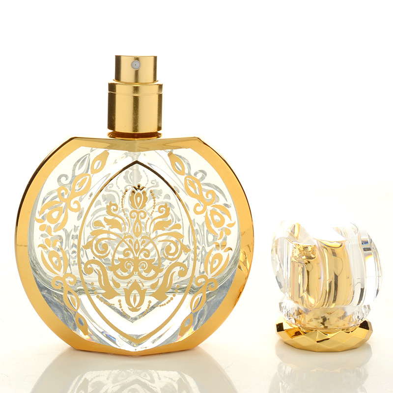 高档50ml烫金uv玻璃喷雾分装瓶散装香水瓶旅行便携不易碎大瓶替换