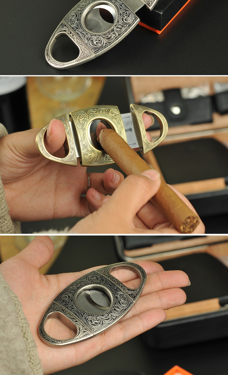 便捷式雪茄剪刀雪茄刀雪茄剪不锈钢双刃套装烟刀锋利顺滑雕花