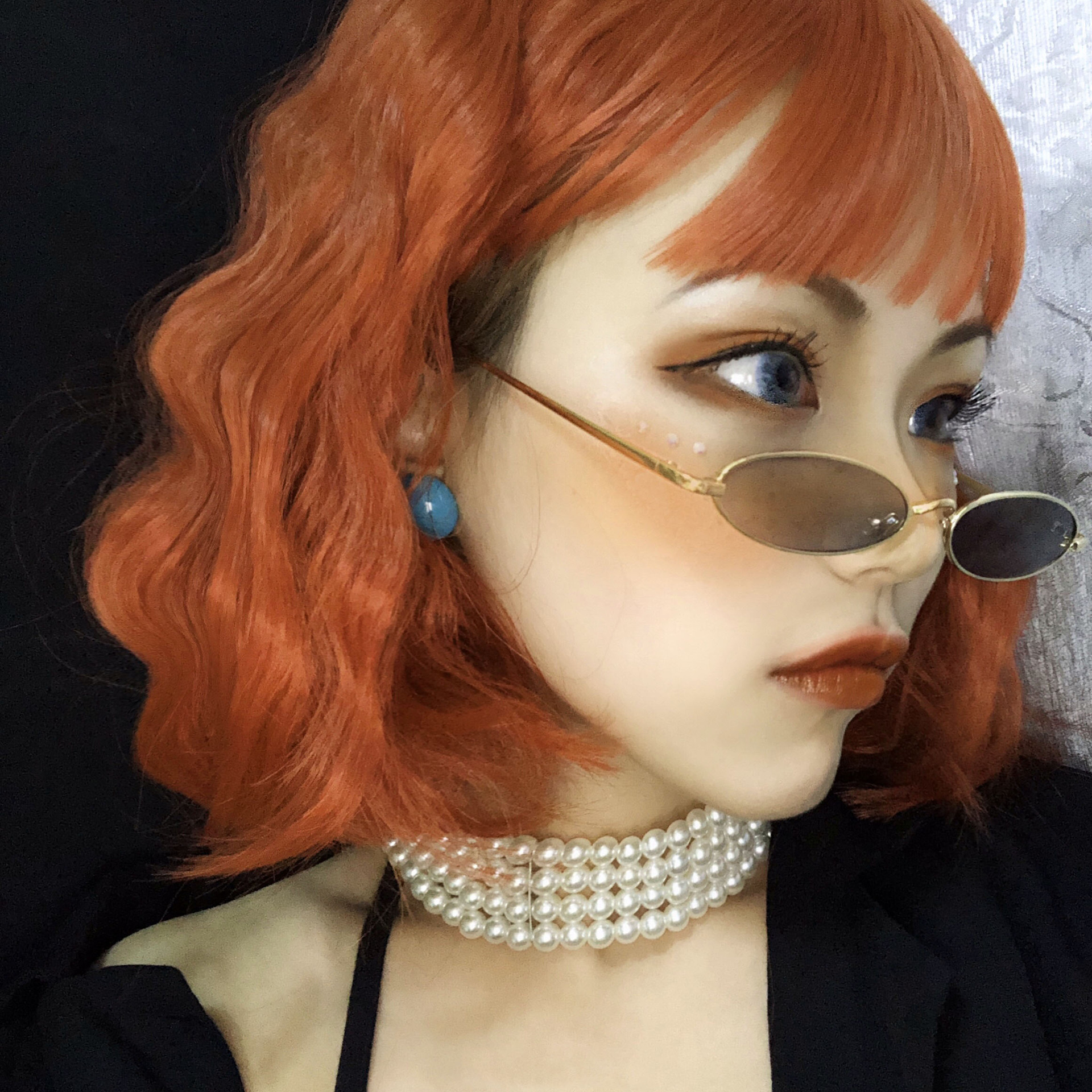 假发女短发bobo头圆脸空气刘海玉米烫脏橘色短卷发锁骨发羊毛卷