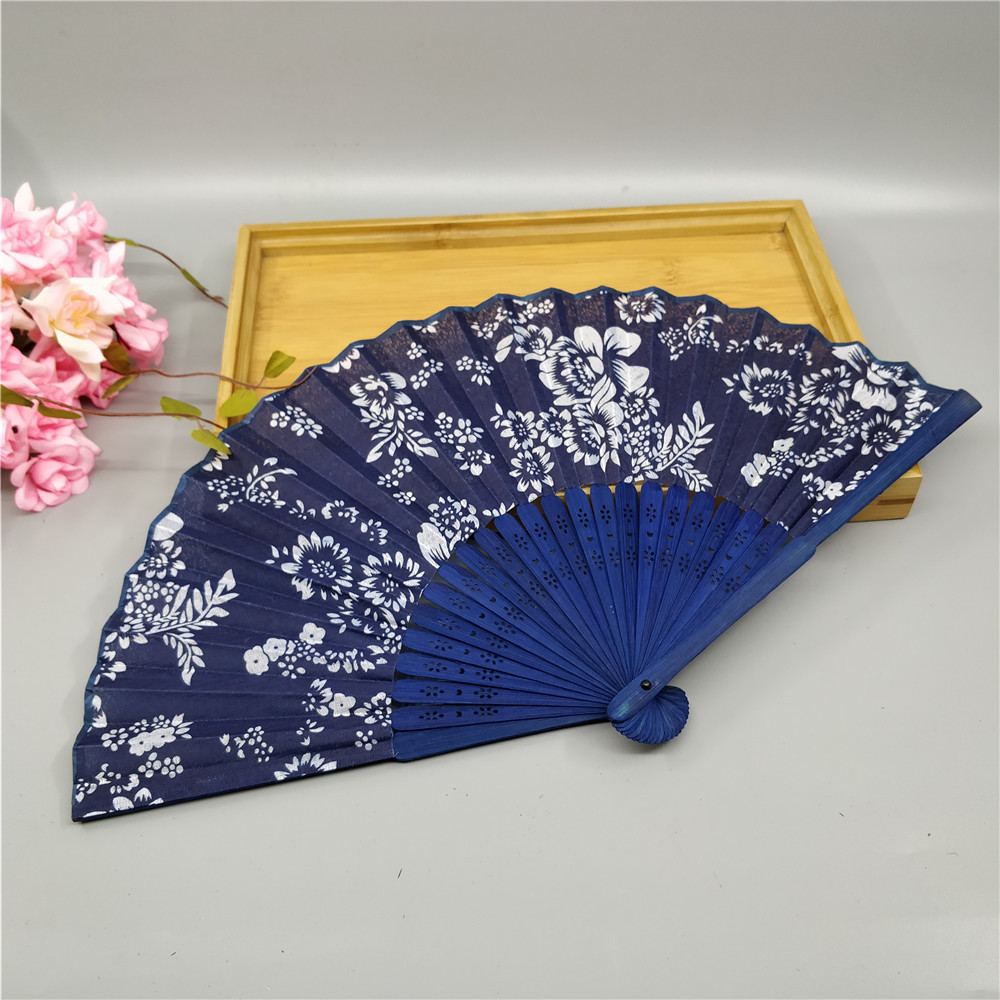古风古典兰花扇 深蓝色折扇精美小巧女式扇子小扇子生日礼物