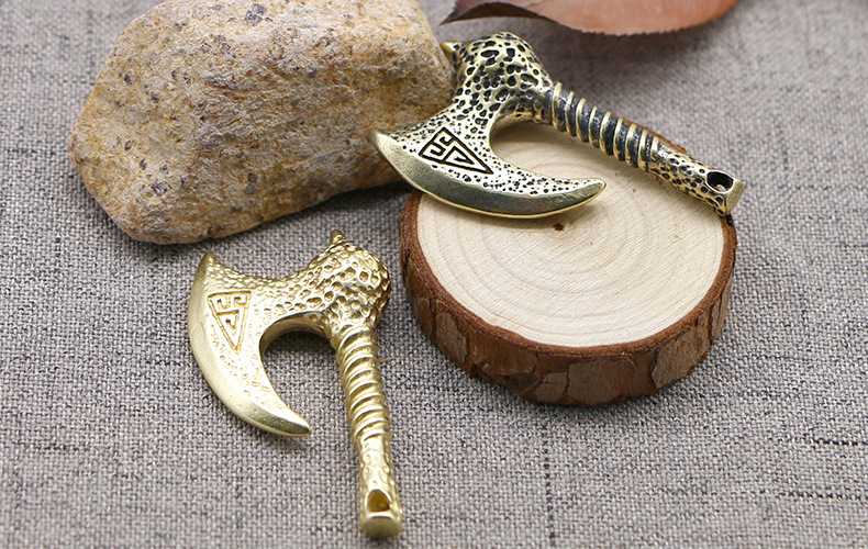 纯黄铜斧头钥匙扣挂件大理石纹盘古战斧吊坠挂坠嘻哈复古项链礼物