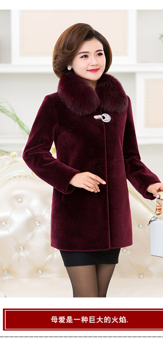羊剪绒大衣女新款2019秋冬中长款修身狐狸毛领妈妈皮草外套海宁