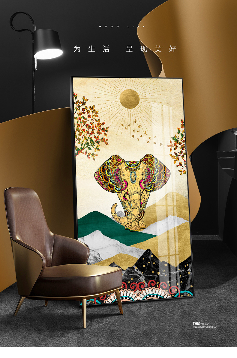 现代轻奢玄关装饰画新中式壁画吉祥客厅背景墙吉祥楼梯大型挂画