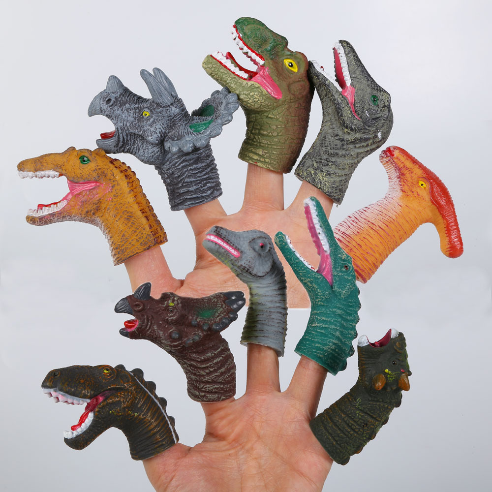 批发抖音同款搪胶手指龙手偶恐龙模型指套玩具恐龙模型手指玩偶全