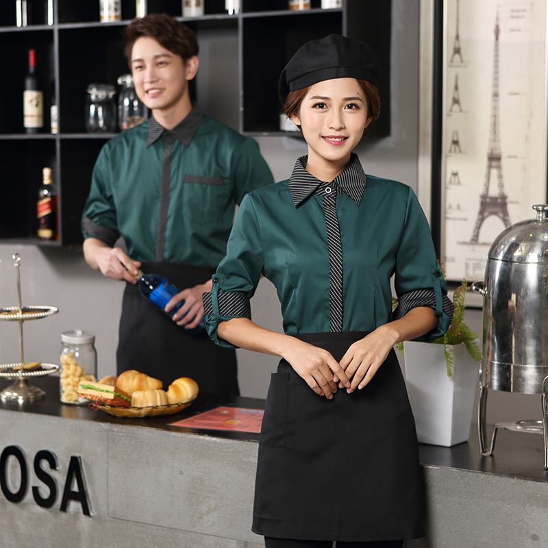 咖啡厅服务员长袖衬衣餐饮饭店快餐店火锅店奶茶店服务员工装制服