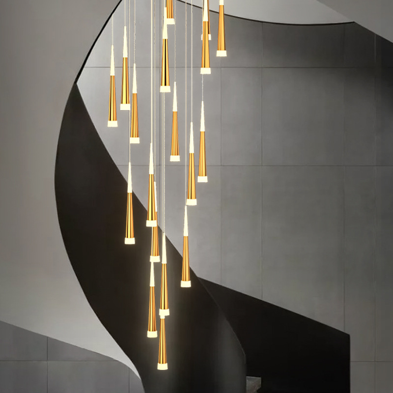 Stair Chandelier Modern Minimalist and Magnificent Nordic Style Living Room Lamp Dining-Room Lamp Creative Duplex Villa Rotating Long Chandelier