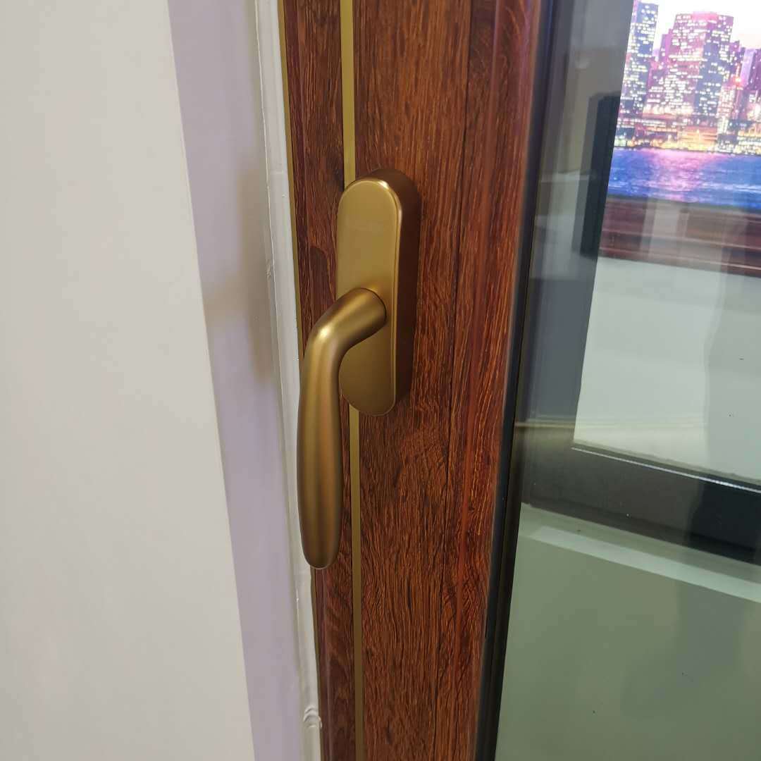 隔热性能 断桥铝合金 木纹黄花梨中空玻璃平开窗铝木复合门窗