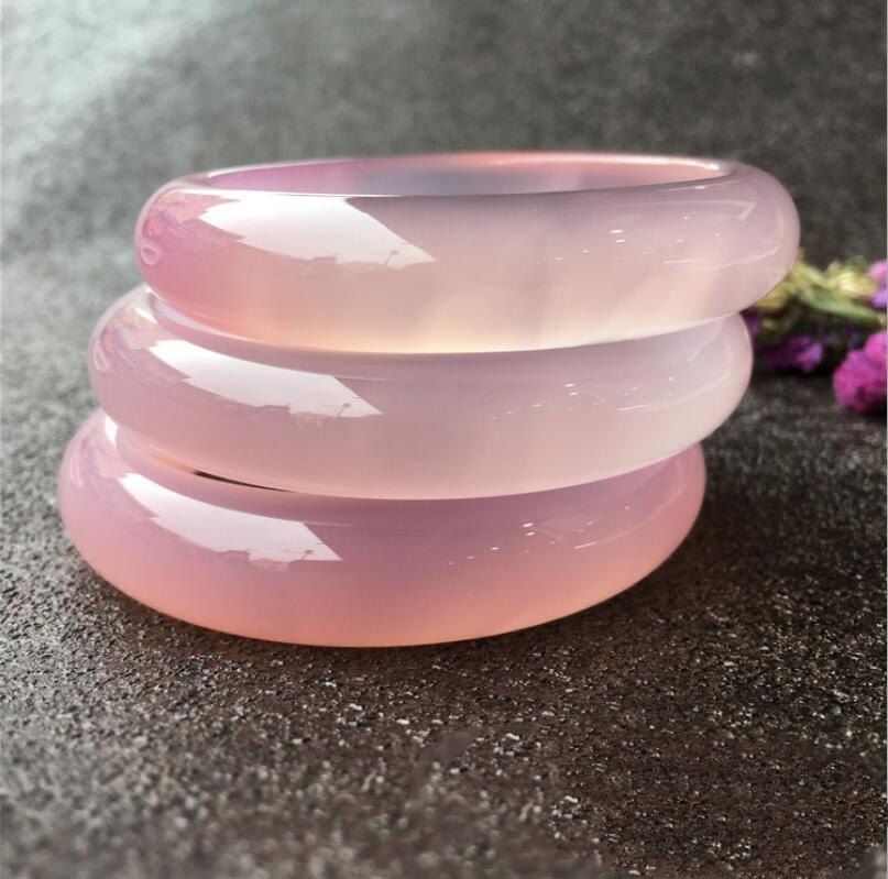 逐梦玉器芙蓉玉玉髓玛瑙手镯 时尚巴西粉玉髓中宽扁条女款镯子