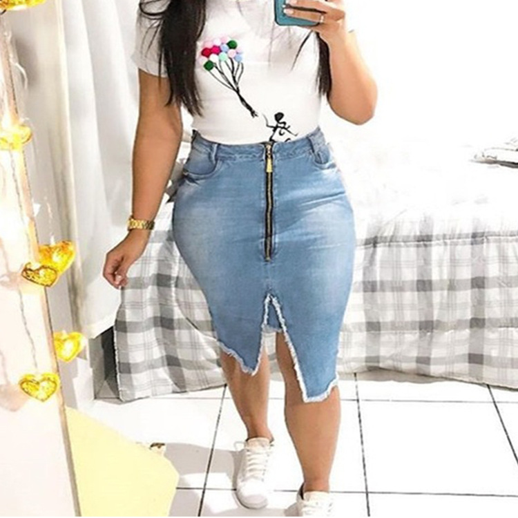 Foreign Trade Women's Pants Amazon Quality Hot Selling Version Denim Skirt Washed Slim Fit Slim Fit Tassel Denim Skirt