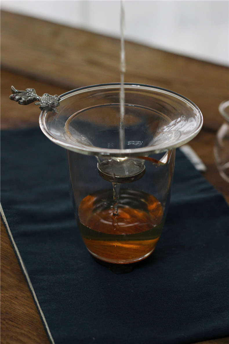 创意银色金色玻璃茶漏茶滤耐热托架套装漏斗过滤网功夫茶具配件