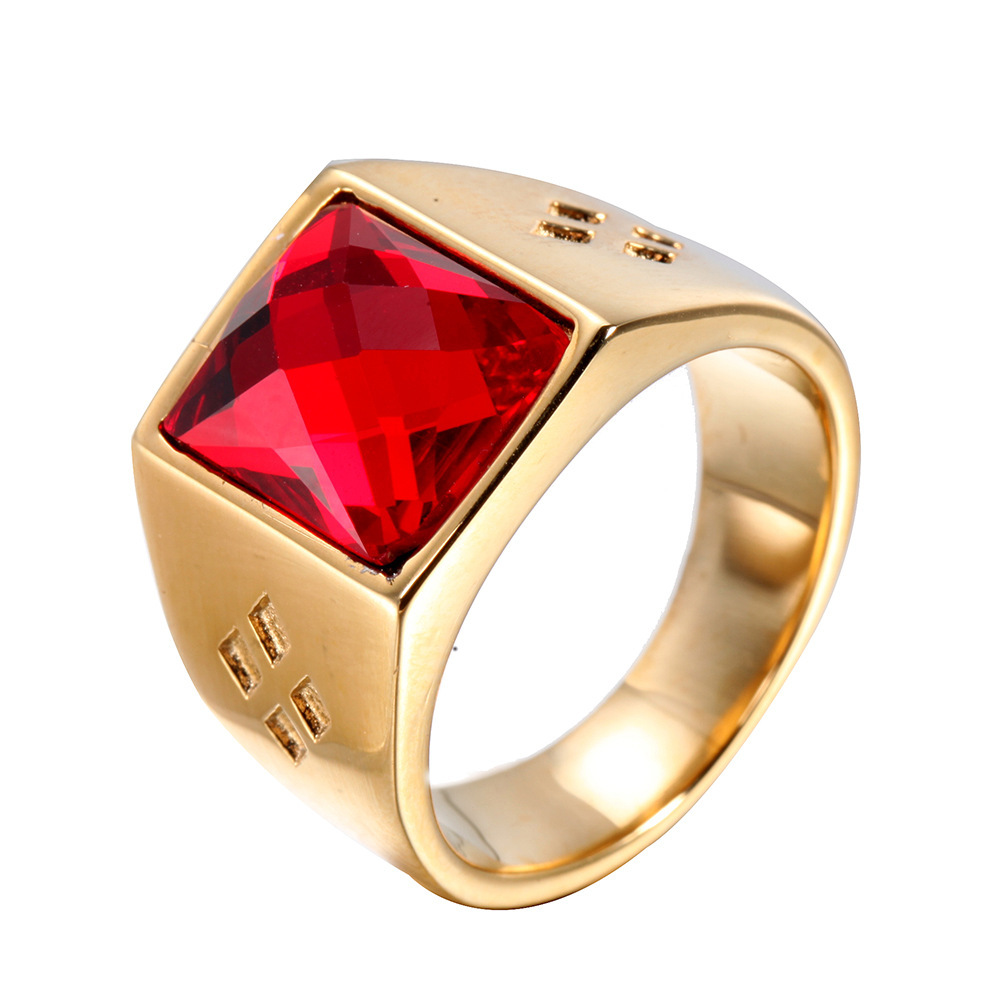 欧美不锈钢饰品批发 男士指环 时尚简约镶红宝石钛钢戒指-阿里巴巴