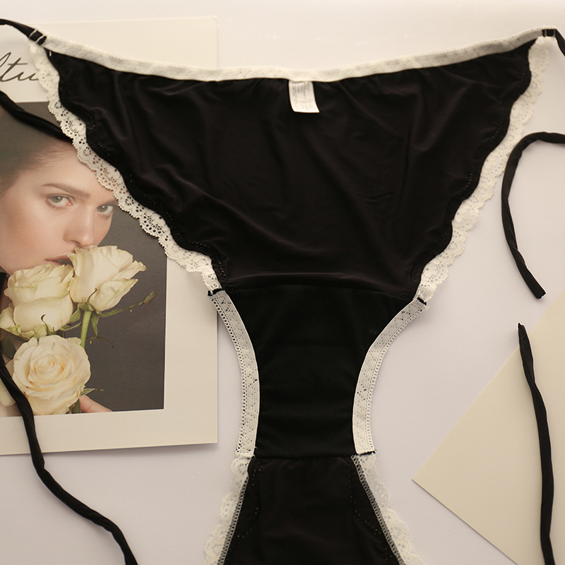 a271系带双绳牛奶丝女士内裤日系少女学生三角裤低腰草莓网纱冰丝