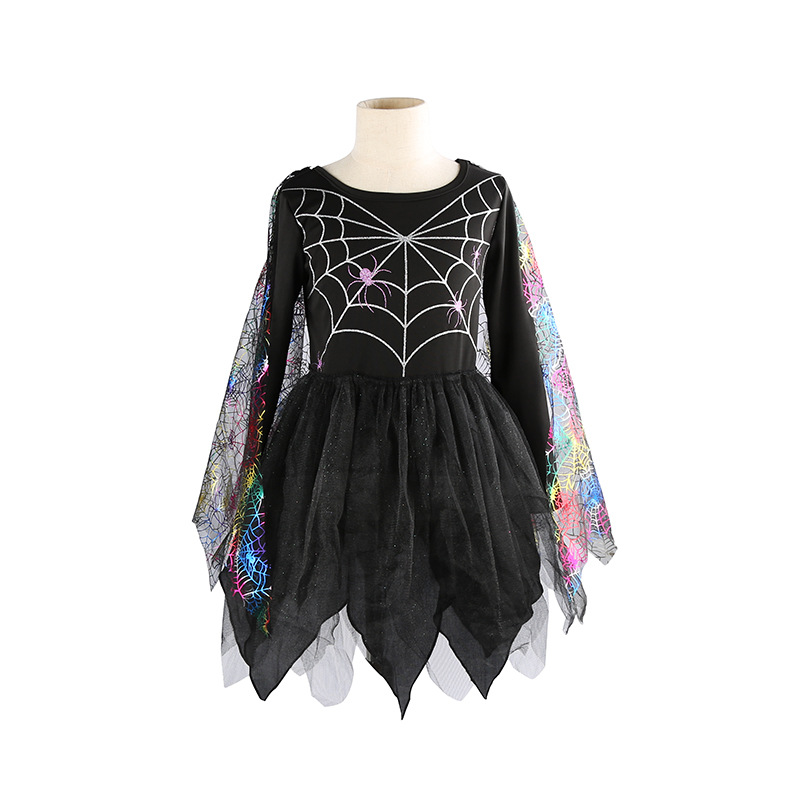 儿童蜘蛛网披风装扮演出服 万圣节派对连衣裙 儿童节舞台表演服