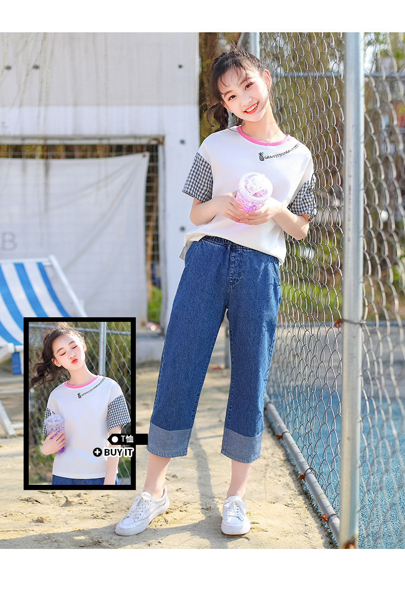 朴素少女中学生七分牛仔裤 1009205