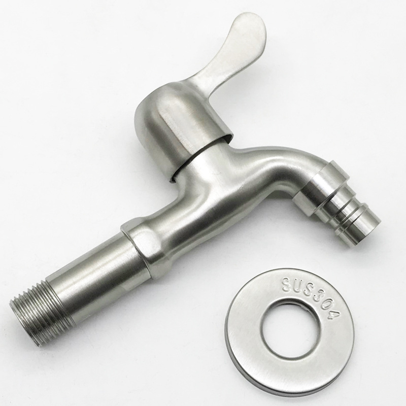 304不锈钢加长洗衣机水龙头 4分中长单冷水嘴 拖把池阳台入墙快开