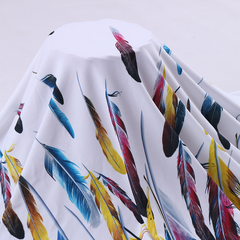 缔绮 厂家批发羽毛ity水晶麻数码印花布 鞋帽辅料舞台服印花面料