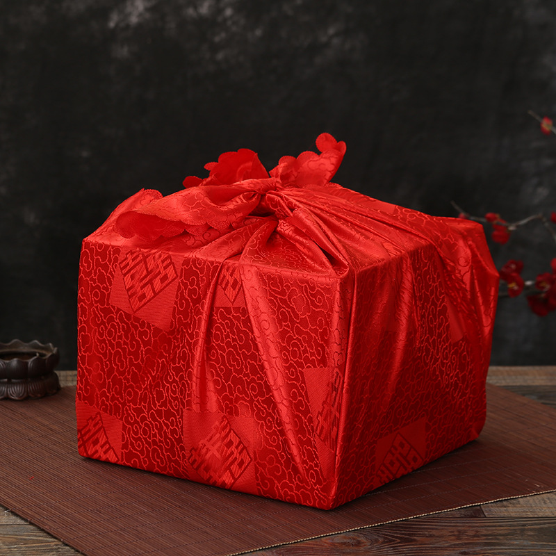 批发婚庆结婚喜盆包裹红布龙凤大号刺绣包袱皮结婚新娘嫁妆厂家