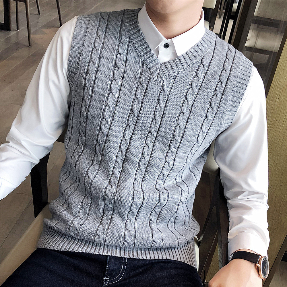 冬季韩版无袖毛衣马甲加厚坎肩男毛线针织背心男士v领毛背心
