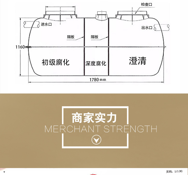 5立方玻璃钢三格式化粪池农村城市污水改造玻璃钢模压化粪池