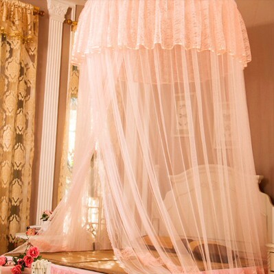 帘头折叠圆顶纱幔彩色花边沙帘蚊账透光睡眠罩子梦幻双人圆顶蚊帐
